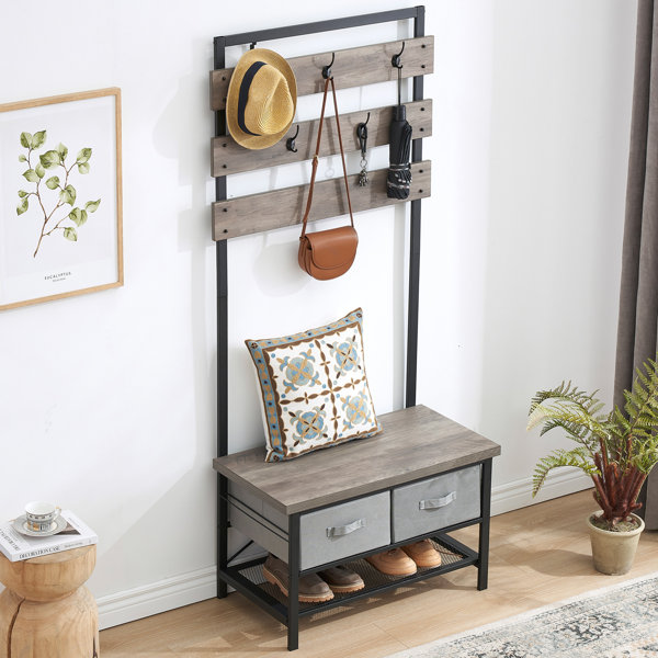 Gracie Oaks Muttaqi 31.5'' Wide Steel Hall Tree with Bench and Shoe Storage Wayfair